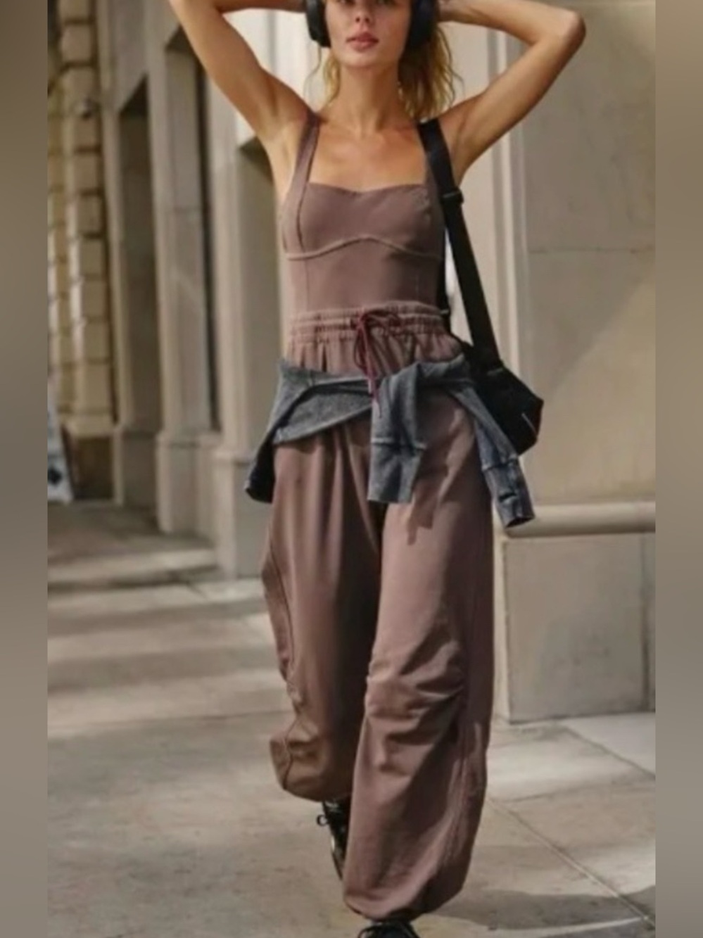 FP Movement by Free People Brown Strap Jumpsuit Jogger Inbound Onsie size L